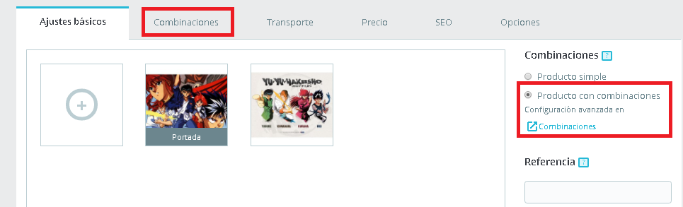 Bloque combinaciones en la ficha de producto de Prestashop